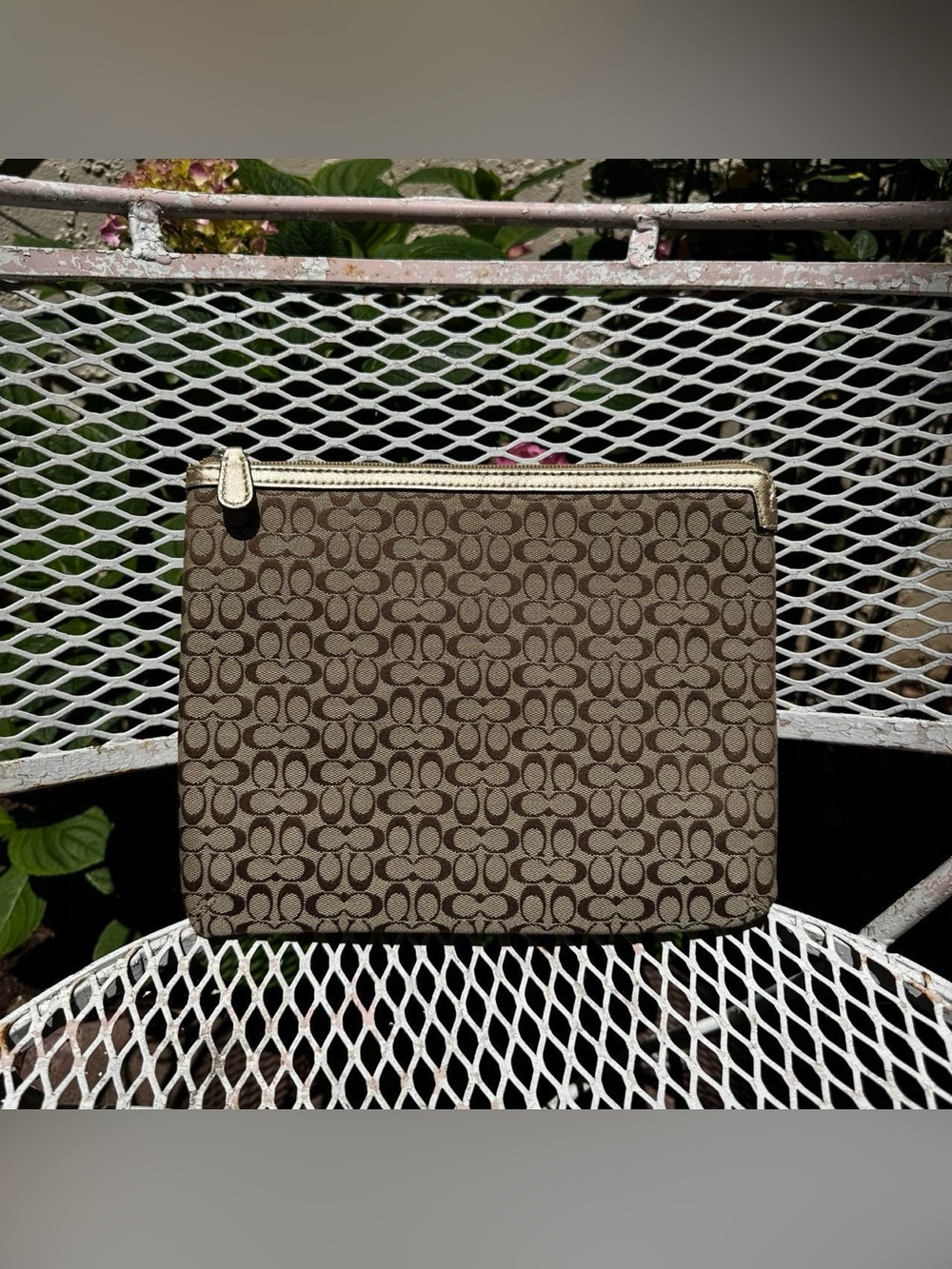 Y2K Coach Gold & Brown Monogramed Tablet Holder